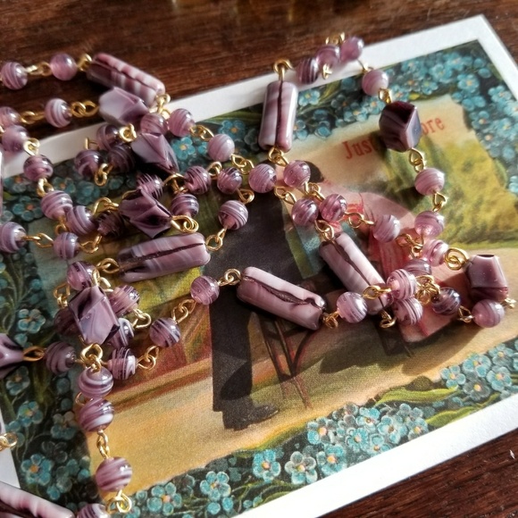 Vintage Jewelry - Relisted-Vintage Vintage lavender flapper bead necklace long gold